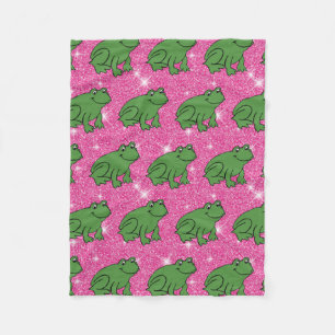 Grüner Frosch Amphibien Tiere Rosa Glitter Fantasy Fleecedecke