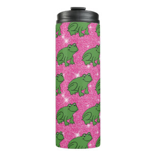 Grüner Frosch Amphibien Tiere Rosa Glitter Fantasy Thermosbecher