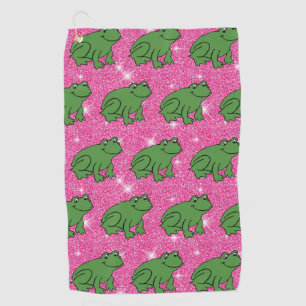 Grüner Frosch Amphibientiere Rosa Glitzer Fantasi Golfhandtuch