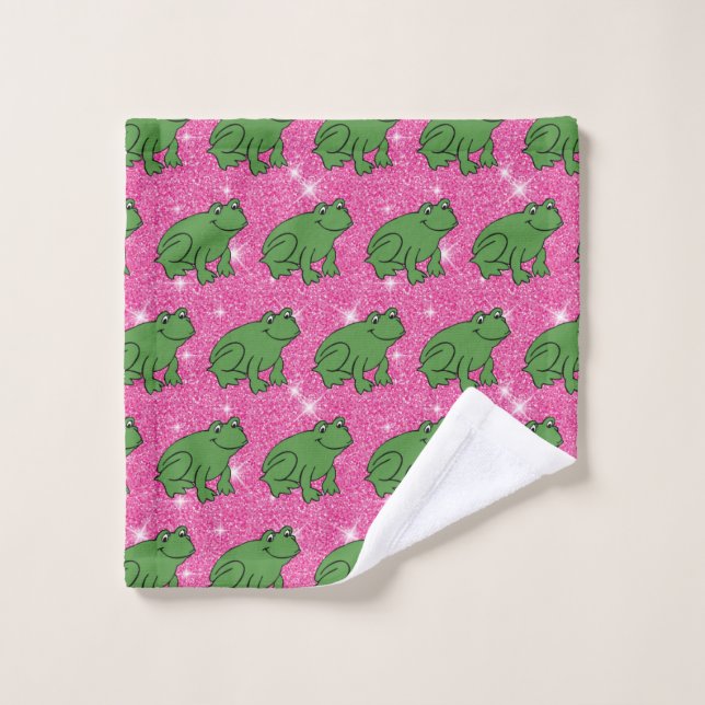 Grüner Frosch Amphibientiere Rosa Glitzer Waschlappen (Waschlappen)