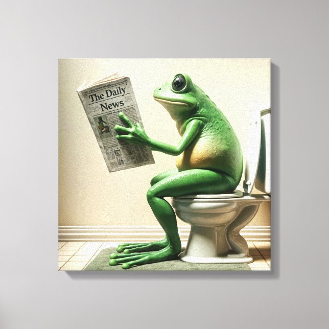 Grüner Frosch auf einer Toilette Leinwanddruck (Vorderseite)