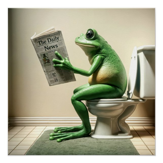 Grüner Frosch auf einer Toilette Poster (Vorderseite)