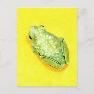 Grüner Frosch auf gelbem Hintergrund Postkarte