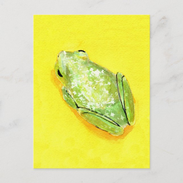 Grüner Frosch auf gelbem Hintergrund Postkarte (Vorderseite)