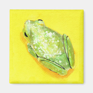 Grüner Frosch auf gelber Hintergrund-Wasserfarbe Magnet