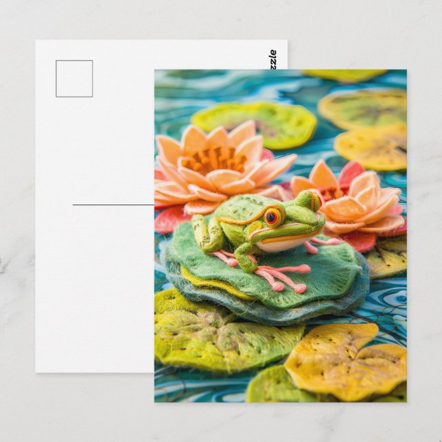 Grüner Frosch auf Lily Pads im Teich Postkarte (Vorne/Hinten)