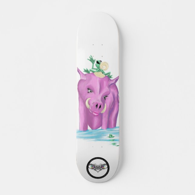 Grüner Frosch auf rosa Schwein Skateboard (Vorne)