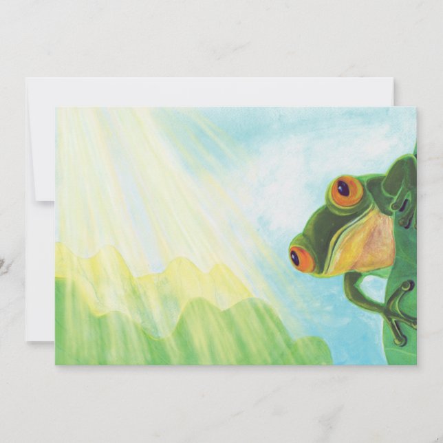 Grüner Frosch, der Sonnenstrahlen fängt Einladung (Vorderseite)
