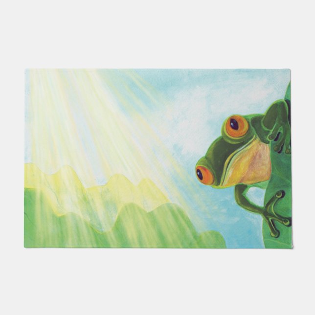 Grüner Frosch, der Sonnenstrahlen fängt Fußmatte (Vorderseite)
