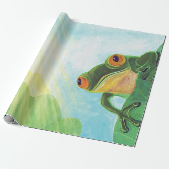 Grüner Frosch, der Sonnenstrahlen fängt Geschenkpapier (Ungerollt)