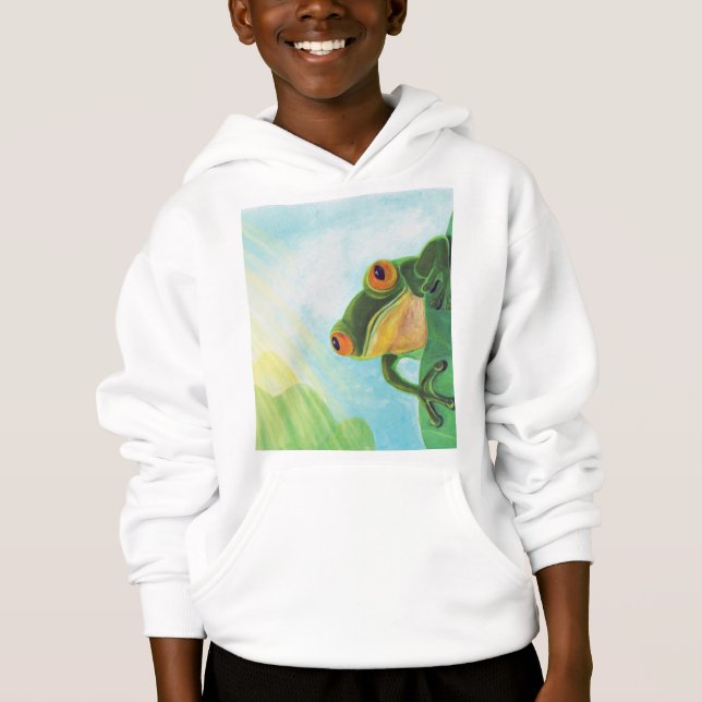 Grüner Frosch, der Sonnenstrahlen fängt Hoodie (Vorderseite)