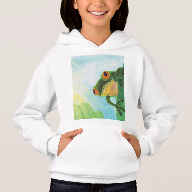 Grüner Frosch, der Sonnenstrahlen fängt Hoodie (Vorderseite)
