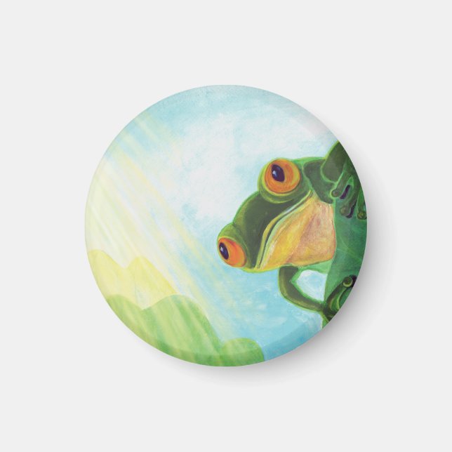 Grüner Frosch, der Sonnenstrahlen fängt Magnet (Vorne)