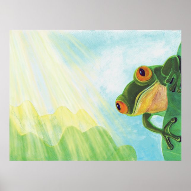 Grüner Frosch, der Sonnenstrahlen fängt Poster (Vorne)