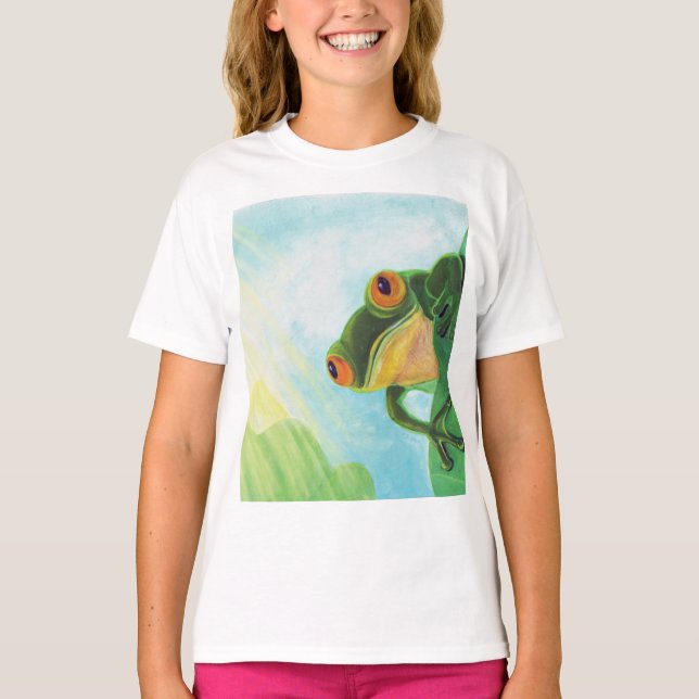 Grüner Frosch, der Sonnenstrahlen fängt T-Shirt (Vorderseite)