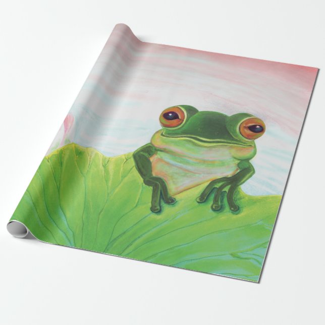 Grüner Frosch Entspannen im Teich Geschenkpapier (Ungerollt)