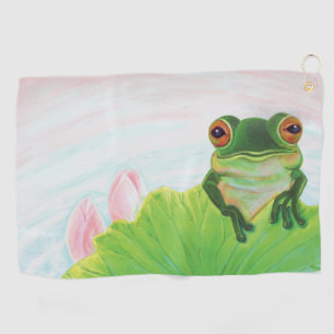 Grüner Frosch Entspannen im Teich Golfhandtuch