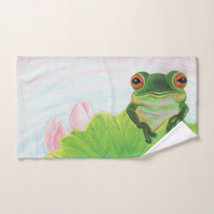 Grüner Frosch Entspannen im Teich Handtuch