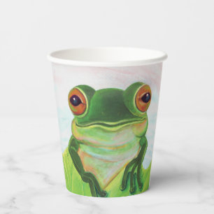 Grüner Frosch Entspannen im Teich Pappbecher