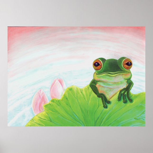 Grüner Frosch Entspannen im Teich Poster (Vorne)