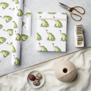 Grüner Frosch fängt eine Fliege Geschenkpapier