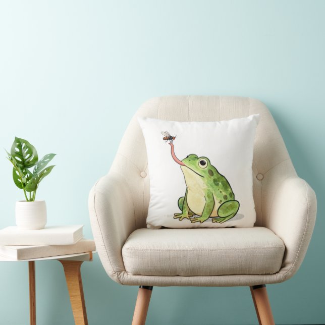 Grüner Frosch fängt eine Fliege Kissen (Stuhl )