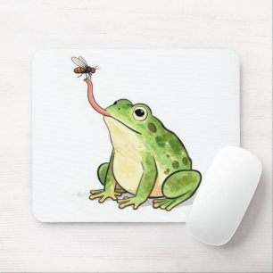Grüner Frosch fängt eine Fliege Mousepad