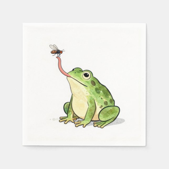 Grüner Frosch fängt eine Fliege Serviette (Vorderseite)