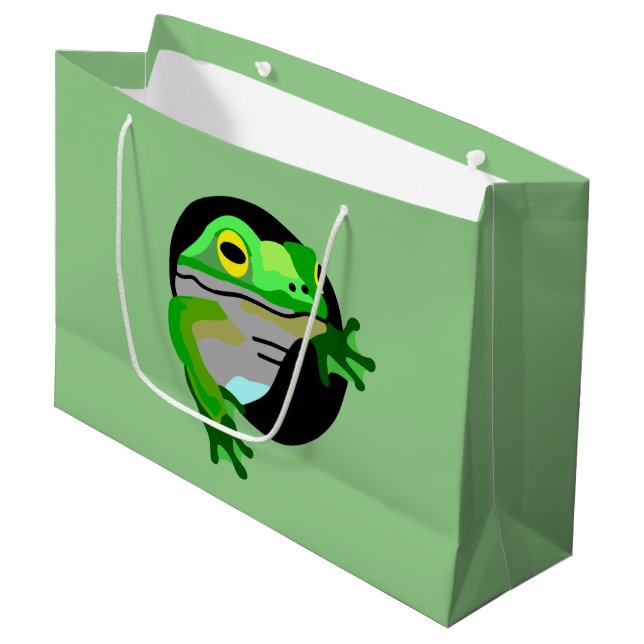 Grüner Frosch Große Geschenktüte (Vorderseite Schrägansicht)