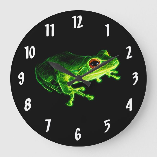 Grüner Frosch Große Wanduhr (Vorderseite)