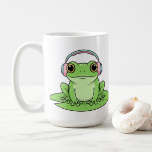 Grüner Frosch hört Musik – Pastell-Vibe Kaffeetasse