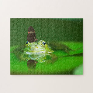 Grüner Frosch in einem Teich mit Schmetterling, Ji Puzzle