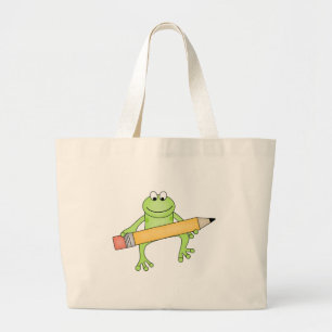 Grüner Frosch mit Bleistift Jumbo Stoffbeutel