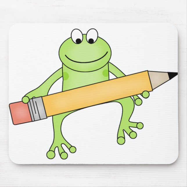 Grüner Frosch mit Bleistift Mousepad (Vorne)