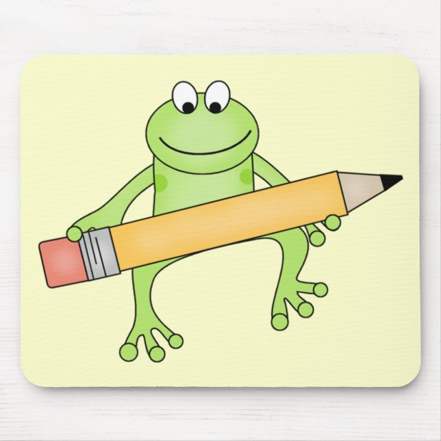 Grüner Frosch mit Bleistift-T-Shirts und Mousepad (Vorne)
