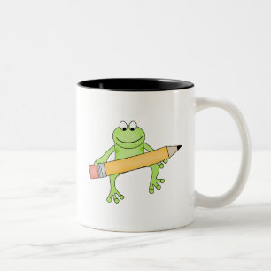 Grüner Frosch mit Bleistift-T-Shirts und Zweifarbige Tasse