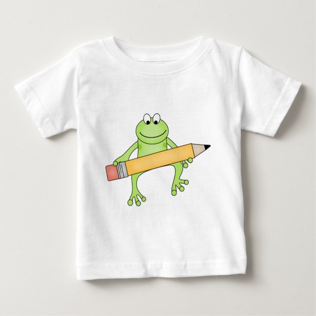 Grüner Frosch mit Bleistiftschürzen und -geschenke Baby T-shirt (Vorderseite)