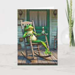Grüner Frosch mit einem Geburtstagsbier Karte