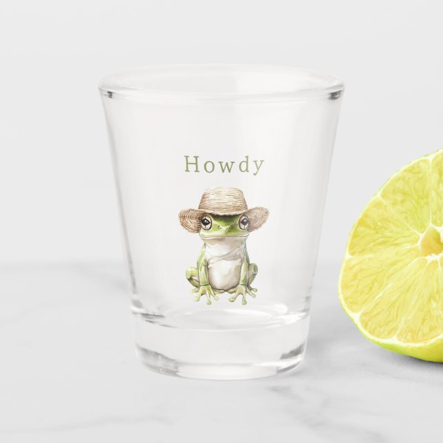 Grüner Frosch mit Hut Schnapsglas (Vorderseite)
