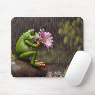 Grüner Frosch mit rosa Daisy Mousepad