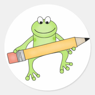 Grüner Frosch mit Stift Runder Aufkleber
