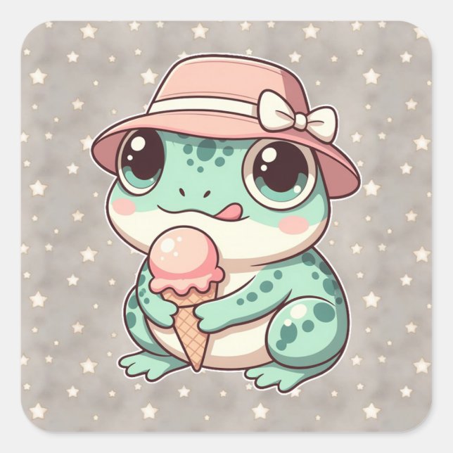 Grüner Frosch Quadratischer Aufkleber (Vorderseite)