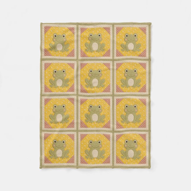 Grüner Frosch Quilt Fleecedecke (Vorderseite)