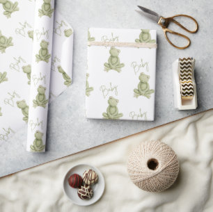 Grüner Frosch Süße Launige Babyparty  Geschenkpapier