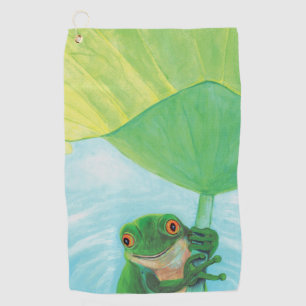 Grüner Frosch unter Lily Pad Golfhandtuch