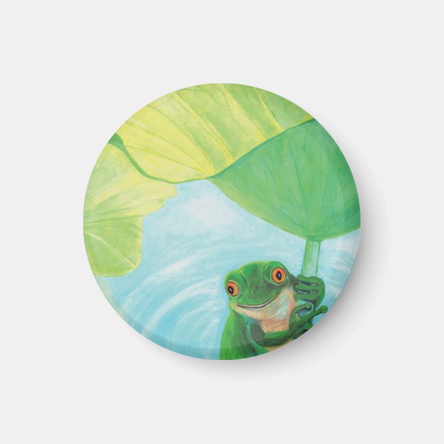 Grüner Frosch unter Lily Pad Magnet (Vorne)