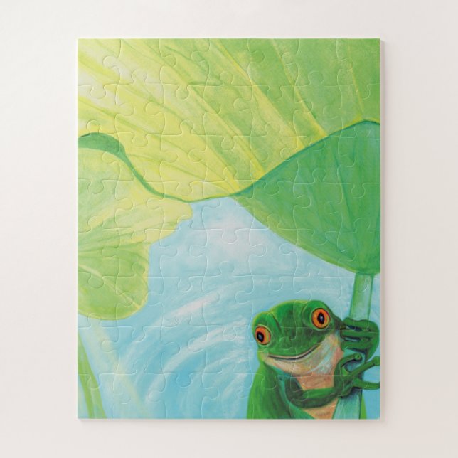 Grüner Frosch unter Lily Pad Puzzle (Vertikal)