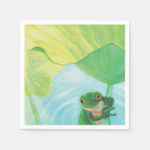 Grüner Frosch unter Lily Pad Serviette
