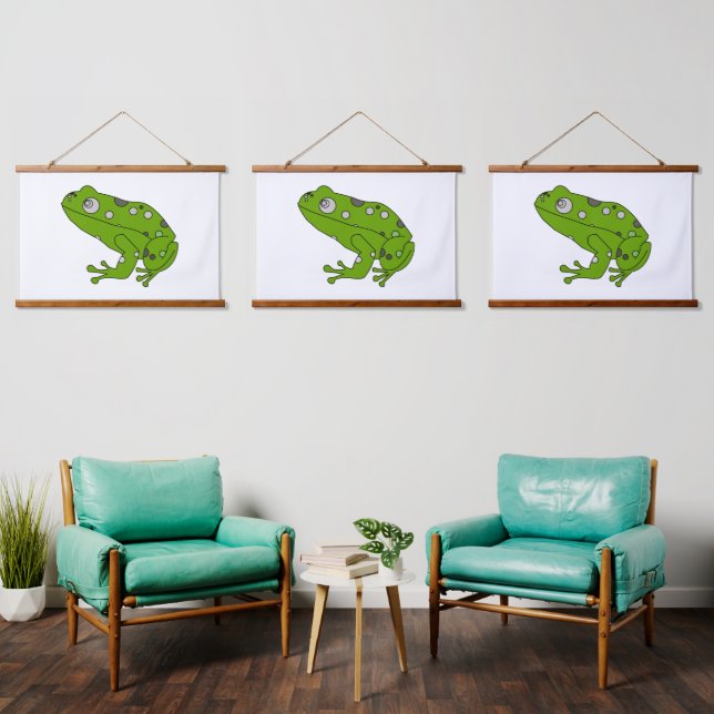 Grüner Frosch Wandteppich Mit Holzrahmen (Wohnzimmer)