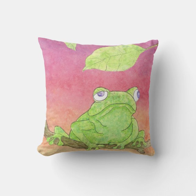 grüner Froschwasserfarbe lila Kissen (Vorderseite)